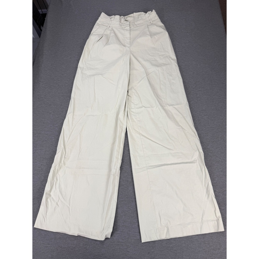 Express Womens High Waisted Wide Leg Paperbag Pants Khaki Beige Size 8L Long